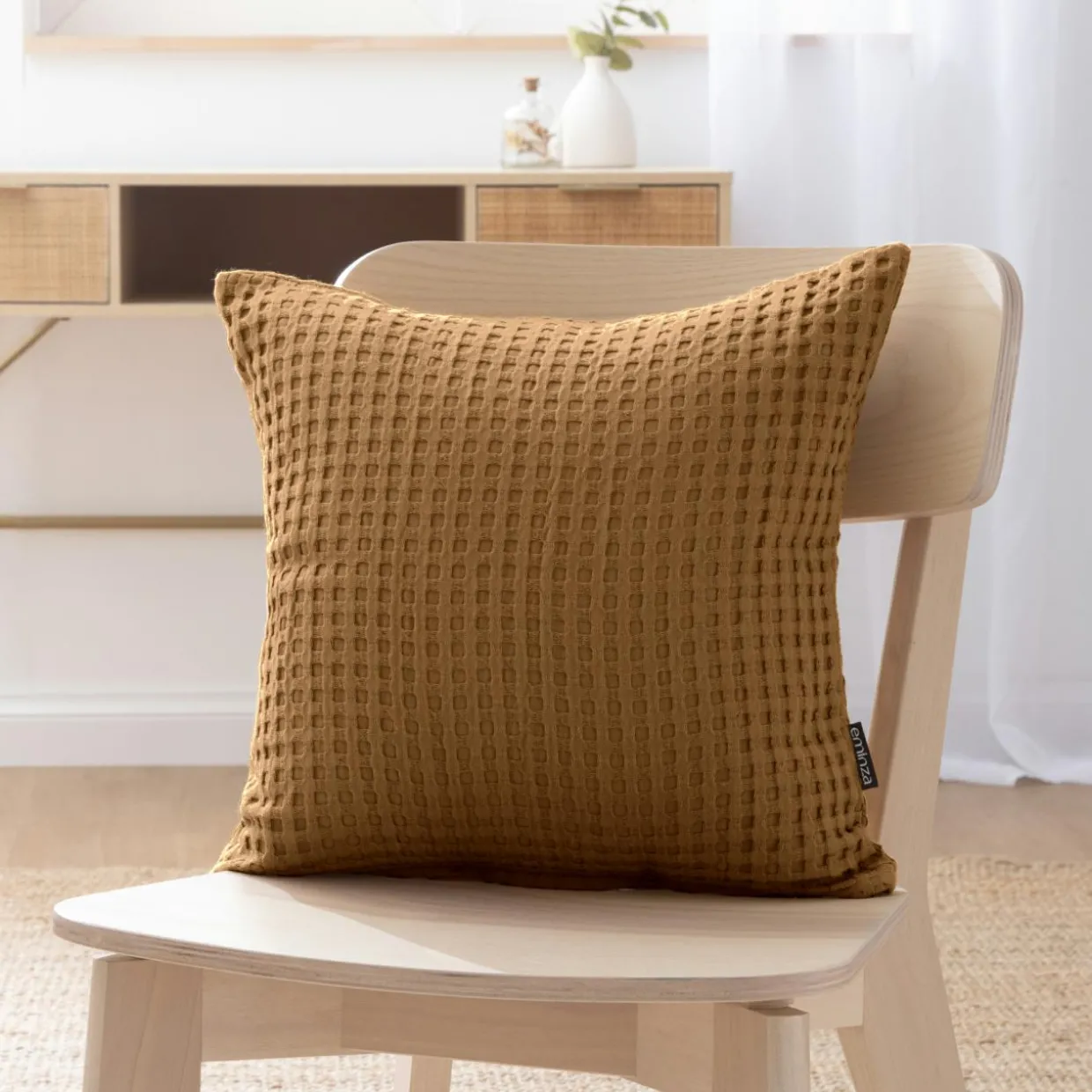 Housse de coussin carrée coton nid d'abeille (40 x 40 cm) Maya Camel