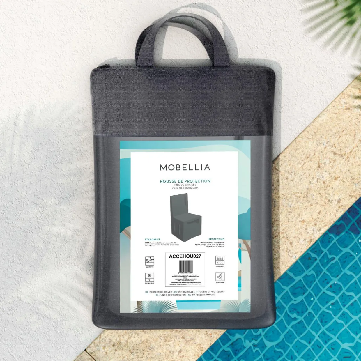 Housse de protection Imperméable pour Pile de Chaises (H80/120 cm) Gris