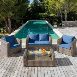 Housses de coussin de remplacement pour salon de jardin Calvi 4 places - Bleu