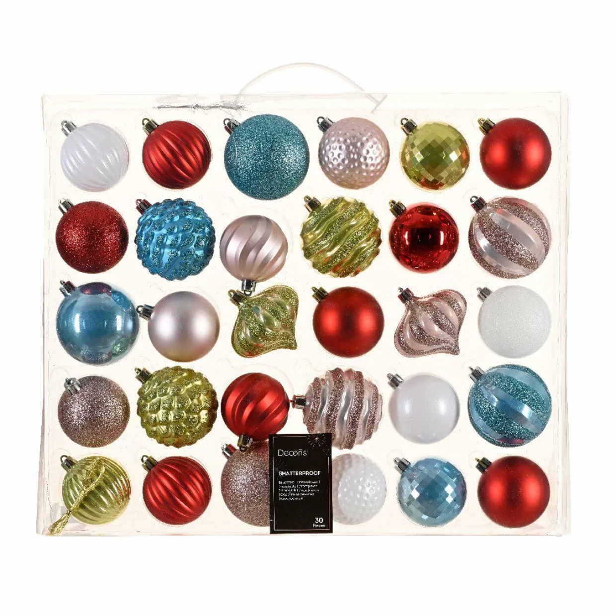 Kit de décoration de sapin de Noël Agéna Blanc, Bleu pétillant, Pistache, Rouge et Rose poudré