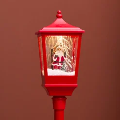 Lampadaire de Noël illuminé, musical et animé 10 LED (H135 cm) Neige tombante Rouge