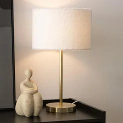 Lampe à poser bouclette et métal (H49 cm) Tina Blanc et or