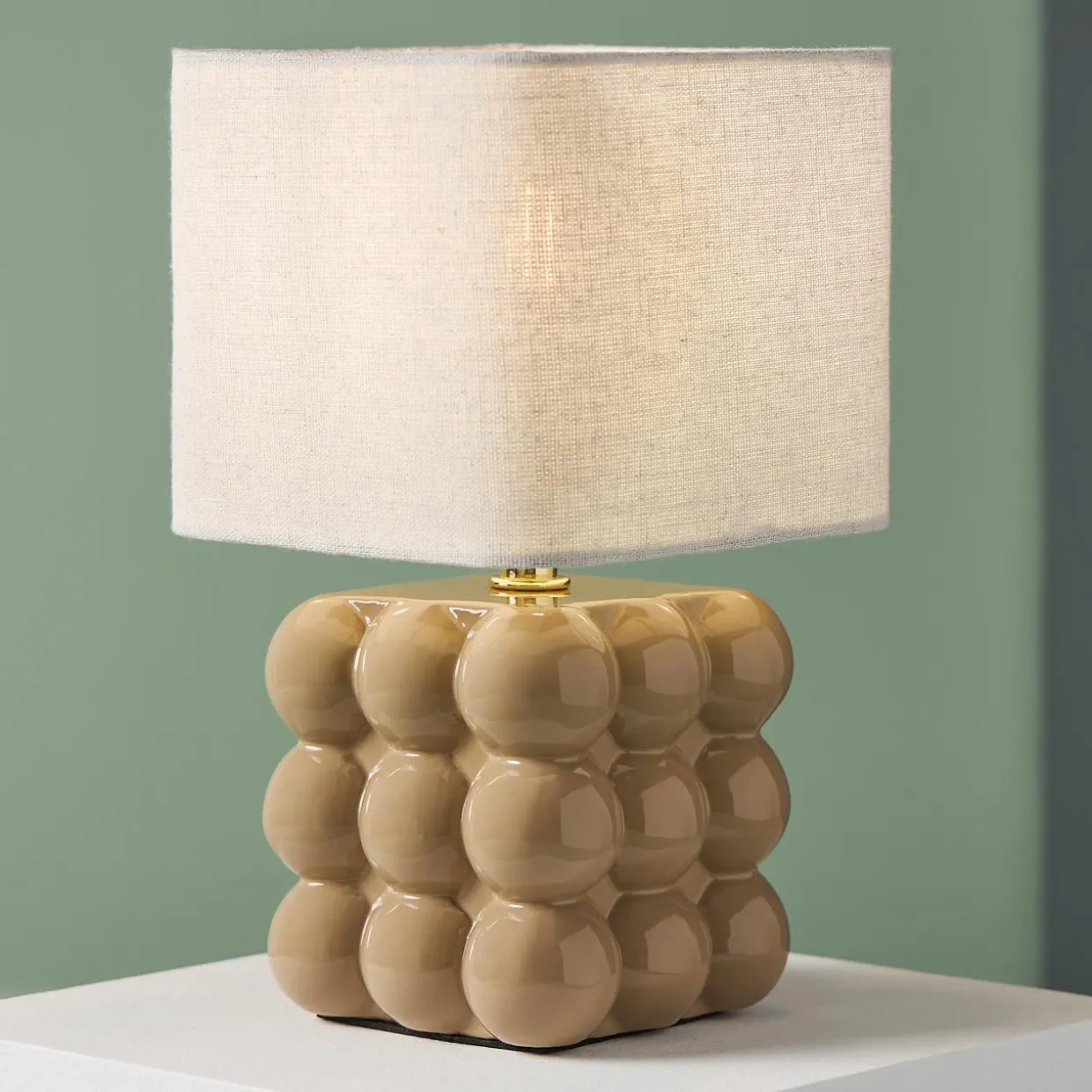 Lampe à poser en céramique (H27 cm) Pompon Beige
