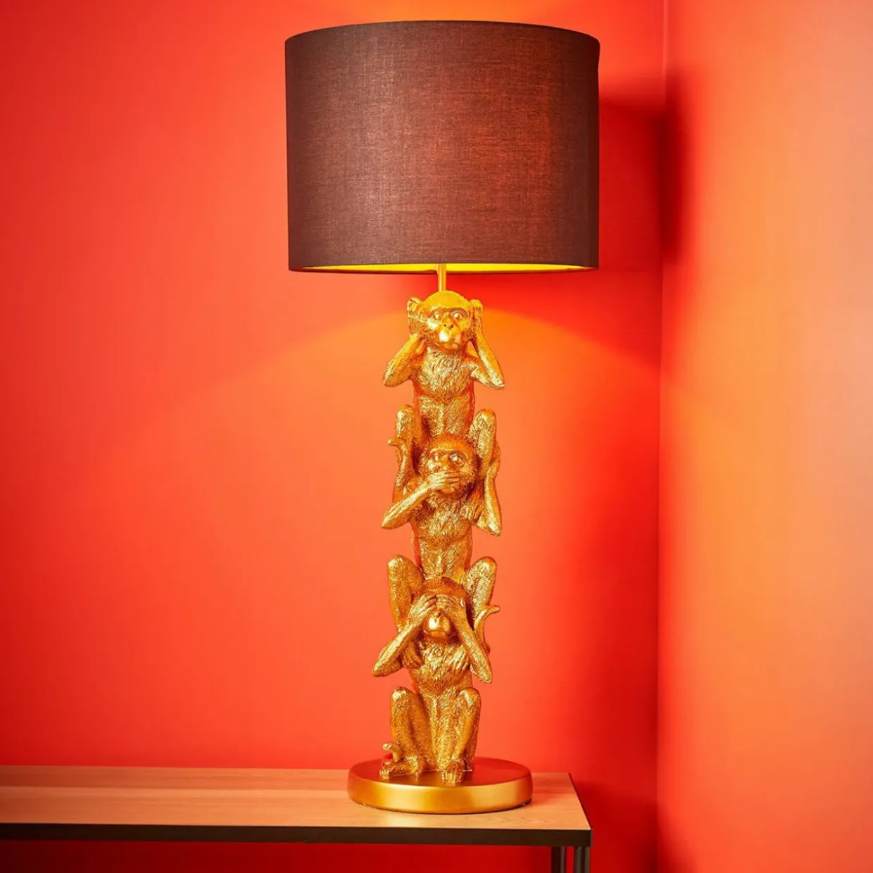Lampe à poser en métal Singe (H86,5 cm) Sagesse Or