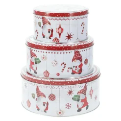 Lot de 3 boîtes de rangement en métal rondes Les Lutins en Rouge