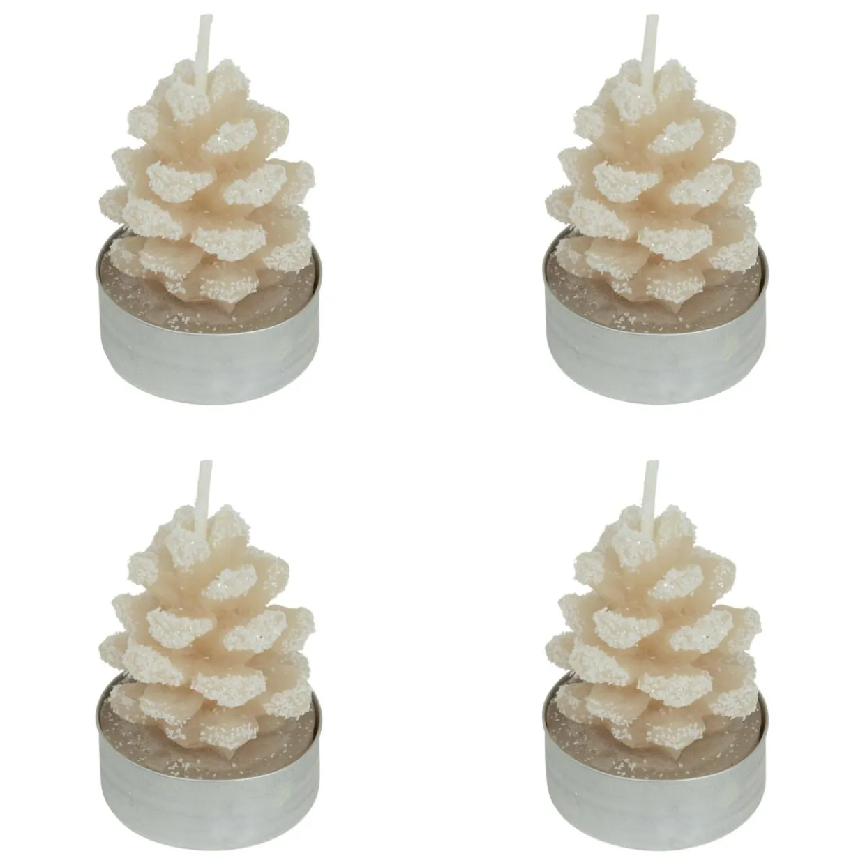 Lot de 4 bougies chauffe-plats Pomme de pain enneigée Beige