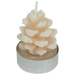 Lot de 4 bougies chauffe-plats Pomme de pain enneigée Beige