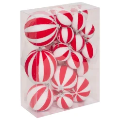 Lot de 22 boules de Noël assorties Rayures Rouge