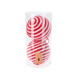 Lot de 2 boules de Noël (D120 mm) Laine rayé Rouge et blanc