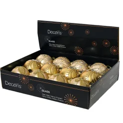 Lot de 12 boules de Noël en verre (D80 mm) Altesse Or et perle
