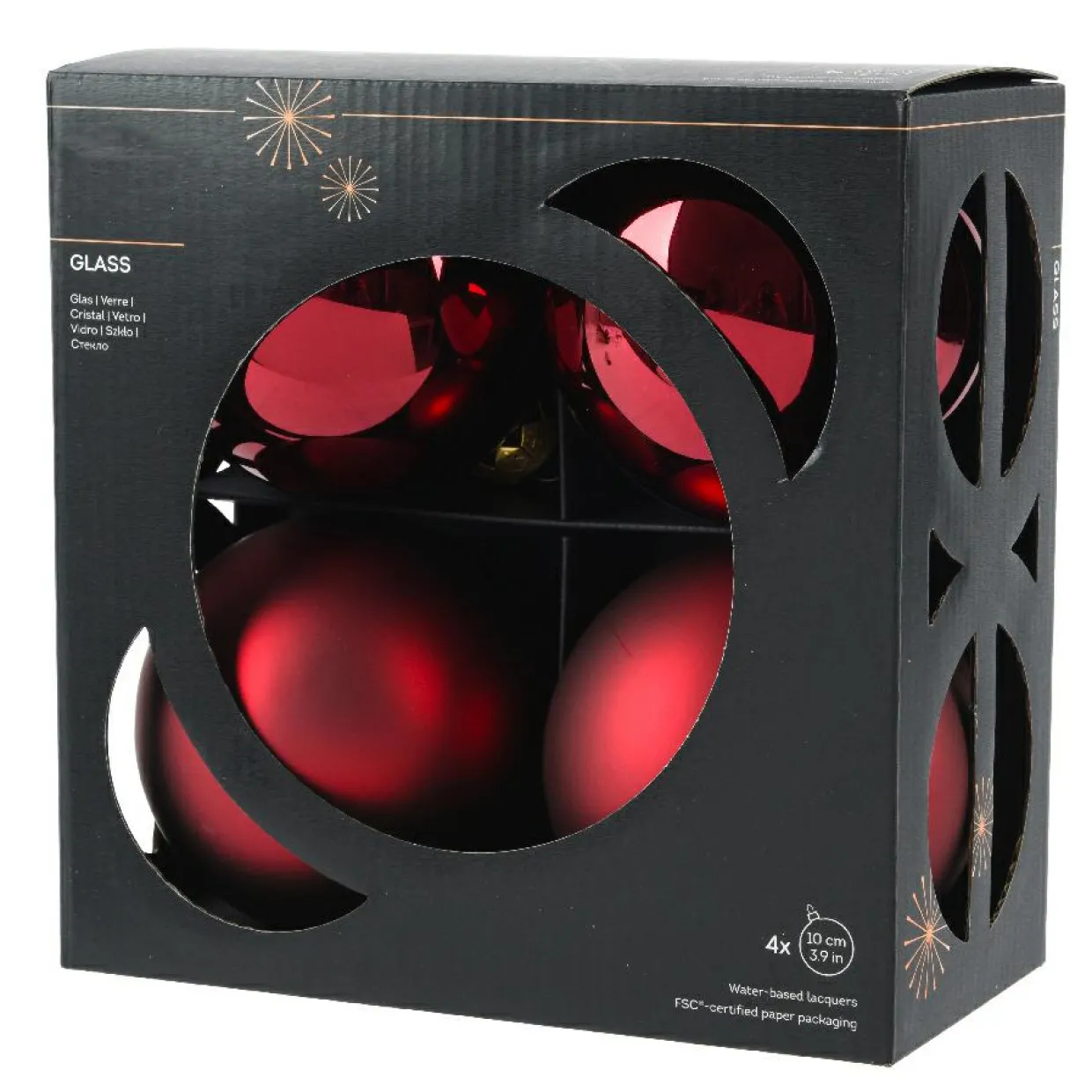 Lot de 4 boules de Noël en verre (D100 mm) Boréal Bordeaux