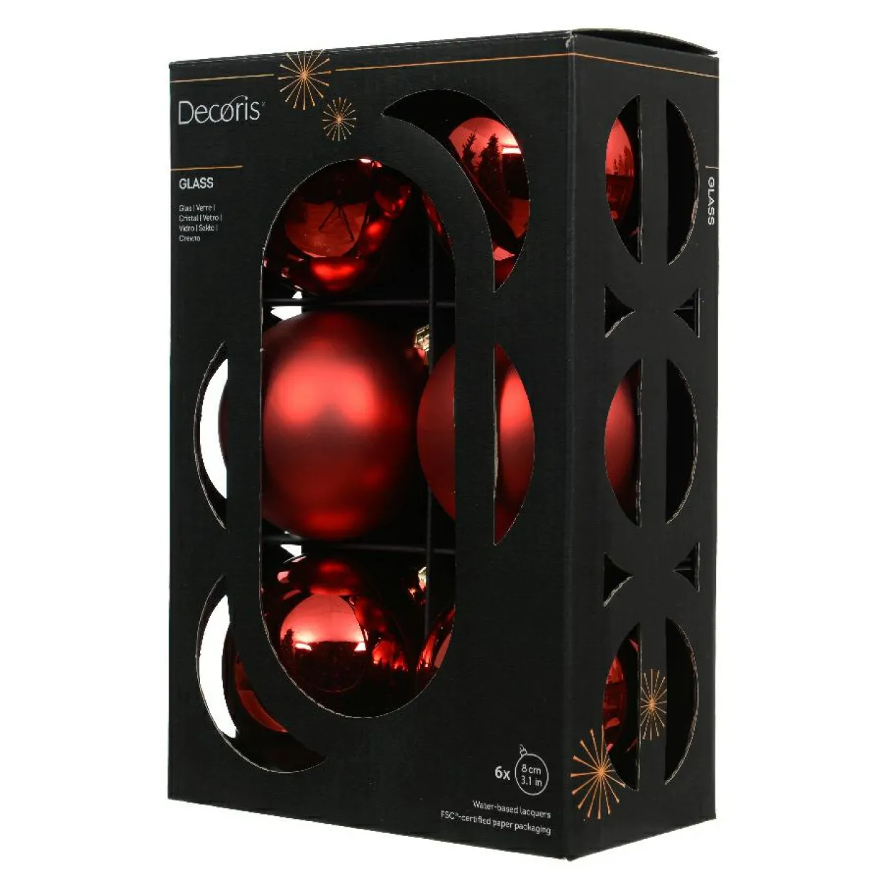 Lot de 6 boules de Noël en verre (D80 mm) Boréal Rouge