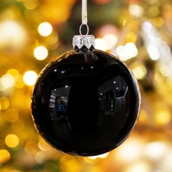 Lot de 6 boules de Noël en verre (D80 mm) Arctique brillantes Noir