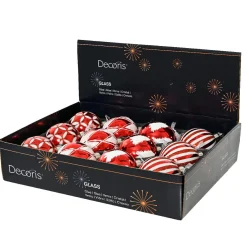 Lot de 12 boules de Noël en verre (D80 mm) Cirque enchanté Rouge et Blanc