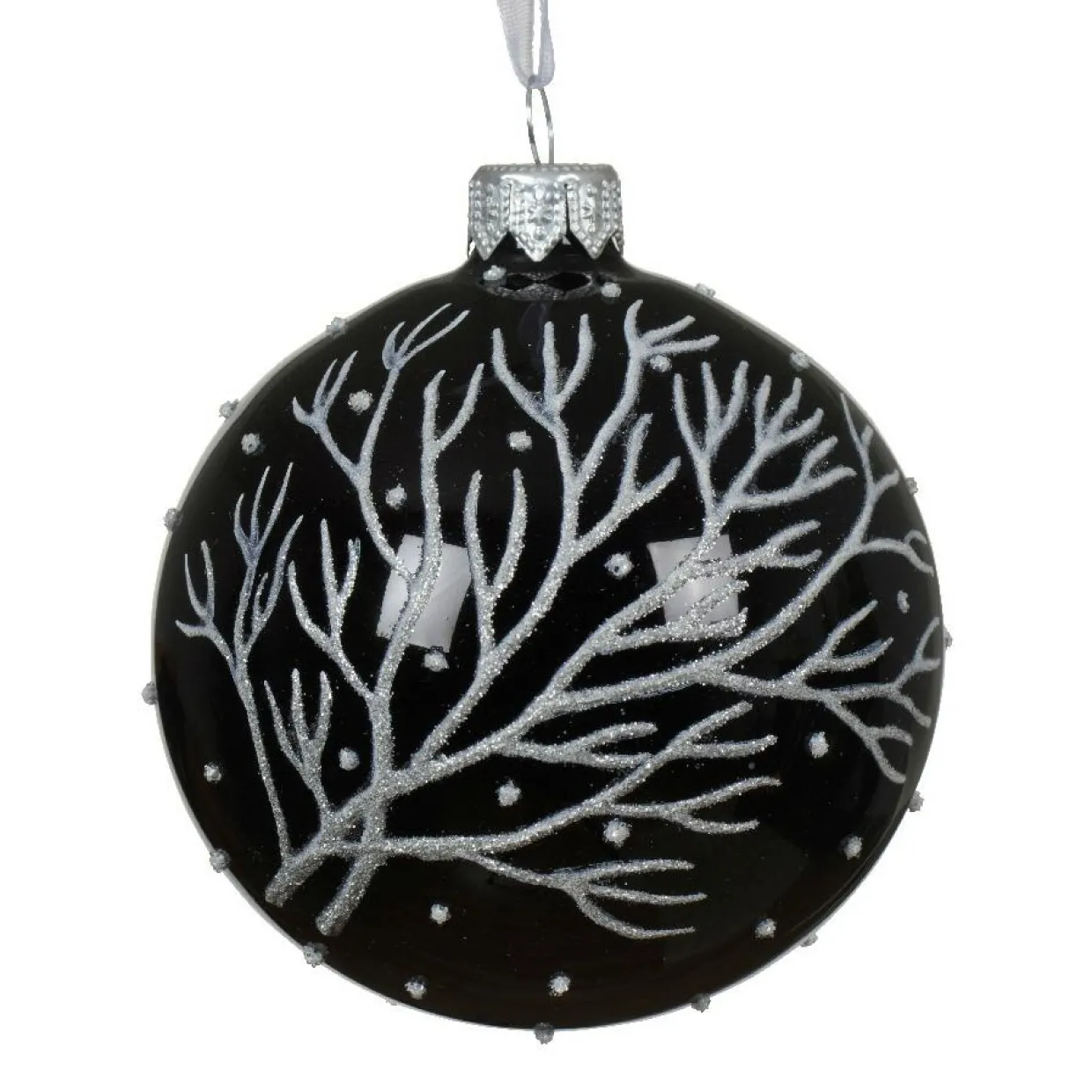 Lot de 6 boules de Noël en verre (D80 mm) Branches d'hiver Noir