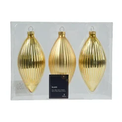 Lot de 3 boules de Noël en verre (D60 mm) Goutte précieuse Or