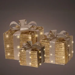 Lot de 3 cadeaux lumineux à piles 30 LED (H30 cm) Westfield Or et Blanc chaud