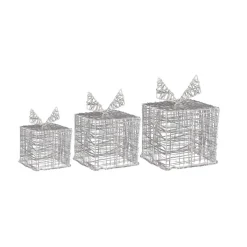 Lot de 3 cadeaux lumineux 90 LED (H20 cm) Santa Blanc chaud