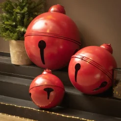 Lot de 3 Cloches Géantes en métal à suspendre (D52-42-31 cm) Grisons Rouge