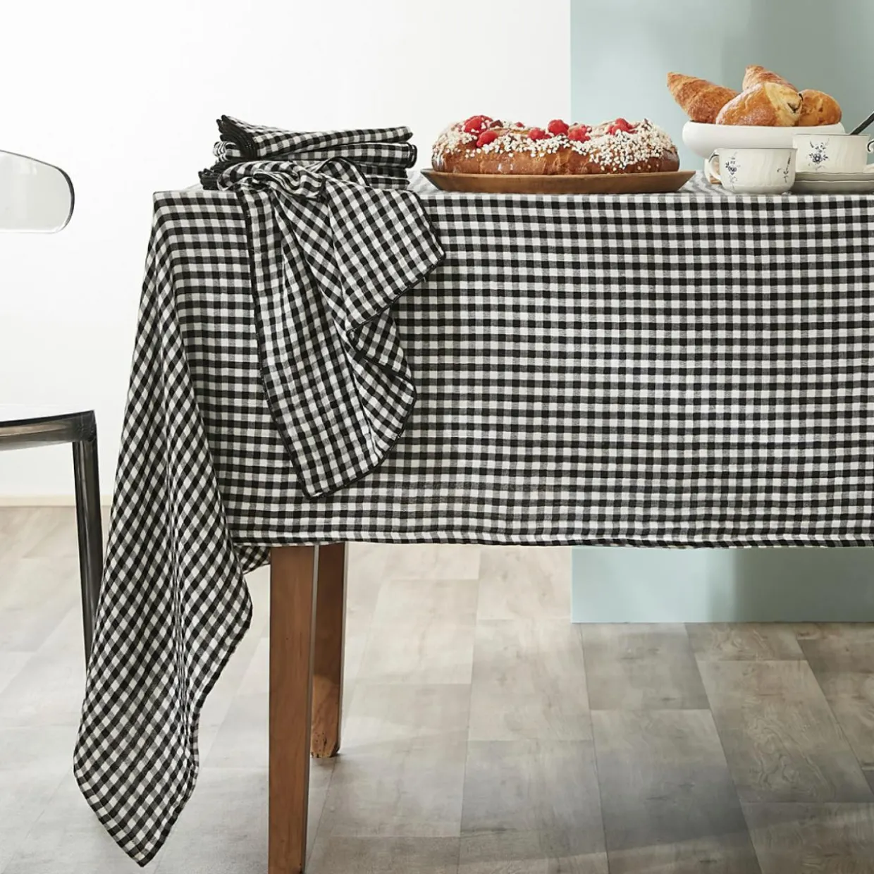 Lot de 2 essuie-main gaze de coton (50 x 70 cm) Gaïa vichy Noire