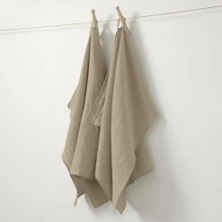 Lot de 2 essuie-mains gaze de coton (50 x 70 cm) Gaïa Ficelle