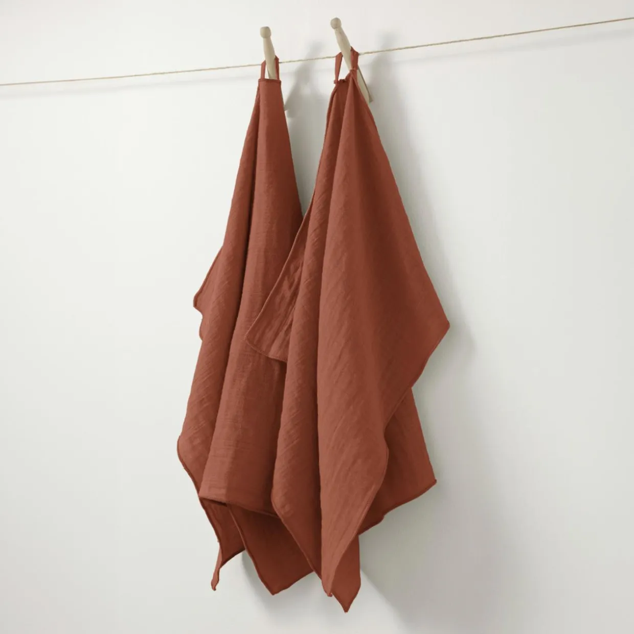 Lot de 2 essuie-mains gaze de coton (70 cm) Gaïa Terracotta