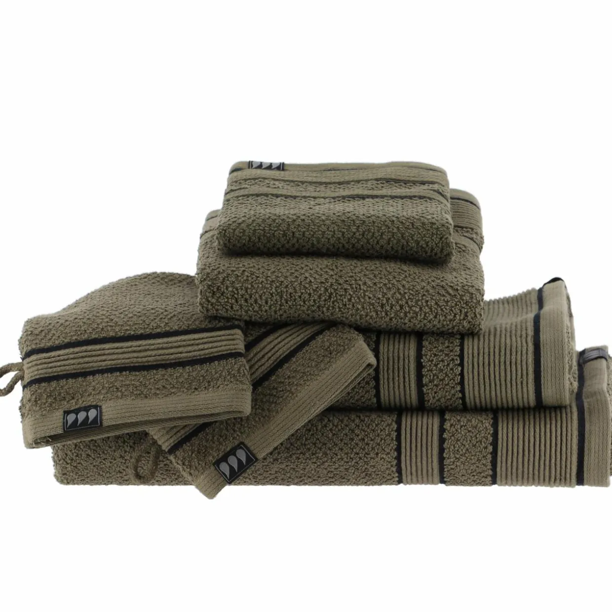 Lot de 2 gants de toilette coton (15 x 21 cm) Black Line Joia Vert kaki / noir