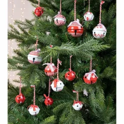 Lot de 14 grelots en fer (H6 cm) Blanc et Rouge