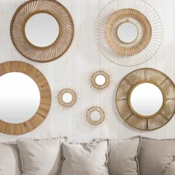 Lot de 3 miroirs (D28 cm) Soleil Rotin Naturel