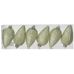 Lot de 6 pommes de pin à suspendre (H8 cm) Alpine Menthe blanche