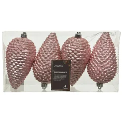 Lot de 4 pommes de pin à suspendre (H12 cm) Alpine Rose poudré