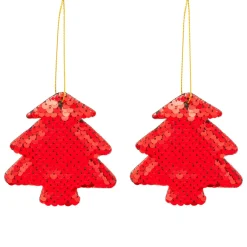 Lot de 2 sapins à suspendre (H9 cm) Sequins Rouge