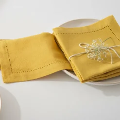 Lot de 4 serviettes coton (40 x 40 cm) Chambray Ocre