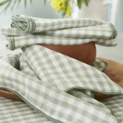 Lot de 3 serviettes gaze de coton (40 x 40 cm) Gaïa vichy Vert eucalyptus