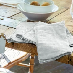 Lot de 3 serviettes gaze de coton (40 x 40 cm) Gaïa Gris nuage