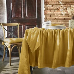 Lot de 3 serviettes gaze de coton (40 x 40 cm) Gaïa Jaune safran