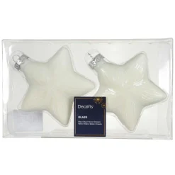 Lot de 2 suspensions de Noël en verre (H10 cm) Étoiles Céleste Blanc laine