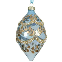 Lot de 2 suspensions de Noël en verre (H14 cm) Feuillages d'hiver Bleu