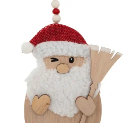 Lot de 2 suspensions en bois (H12 cm) Balais de Noël Naturel et Rouge