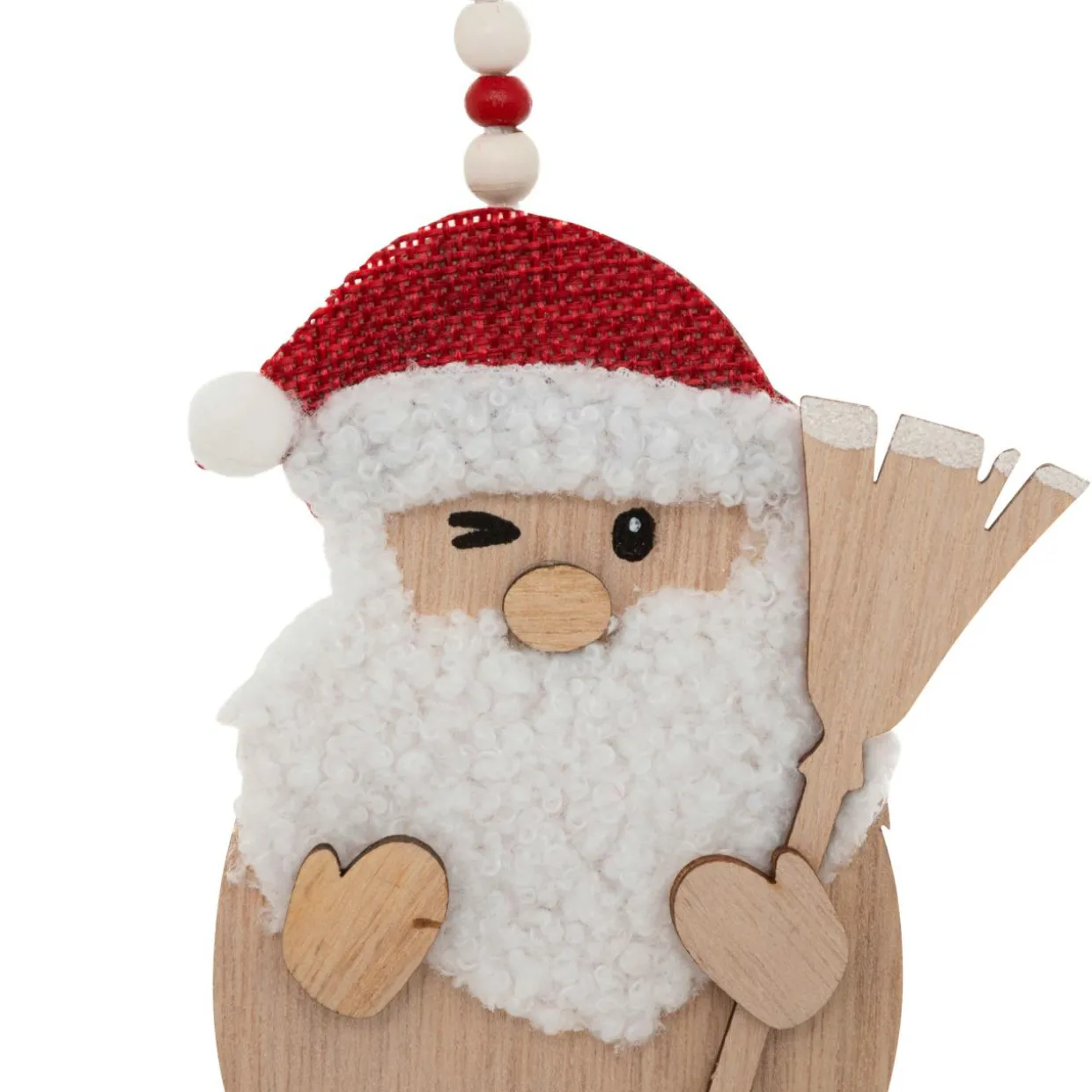 Lot de 2 suspensions en bois (H12 cm) Balais de Noël Naturel et Rouge