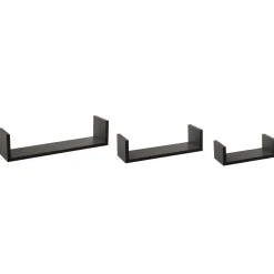 Lot de 3 étagères murales en bois (L22-32-42 cm) Bord Noir