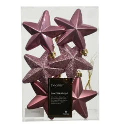 Lot de 6 étoiles de Noël à suspendre (H7 cm) Alpine Vieux rose