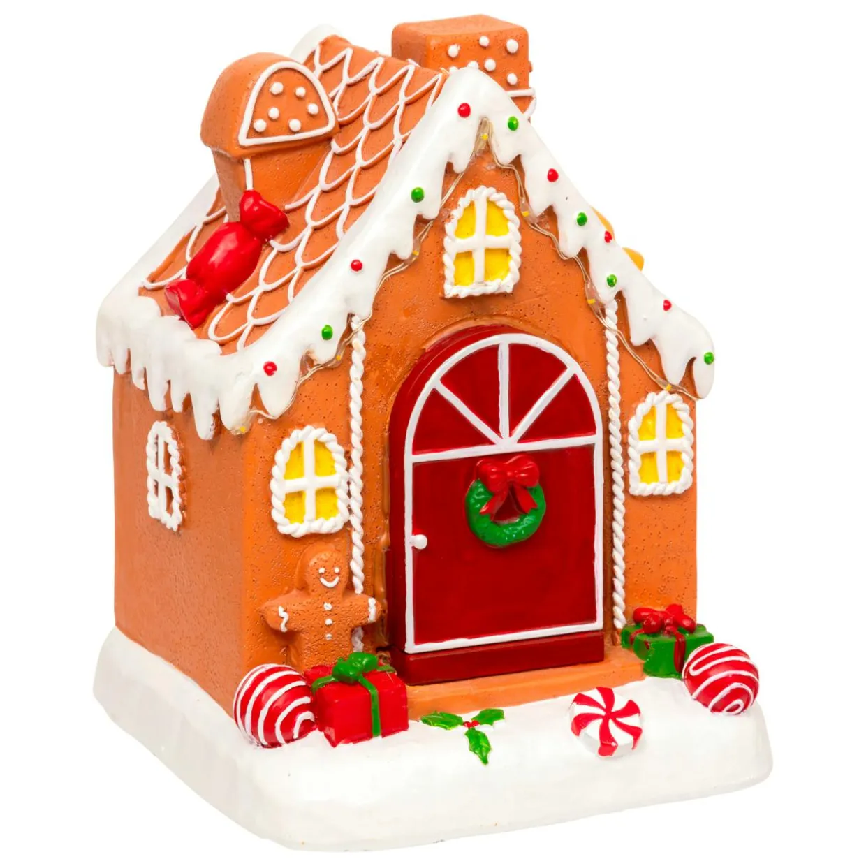 Maisonnette lumineuse, musicale et animée à piles (H16 cm) Joyeux Pain d'épices
