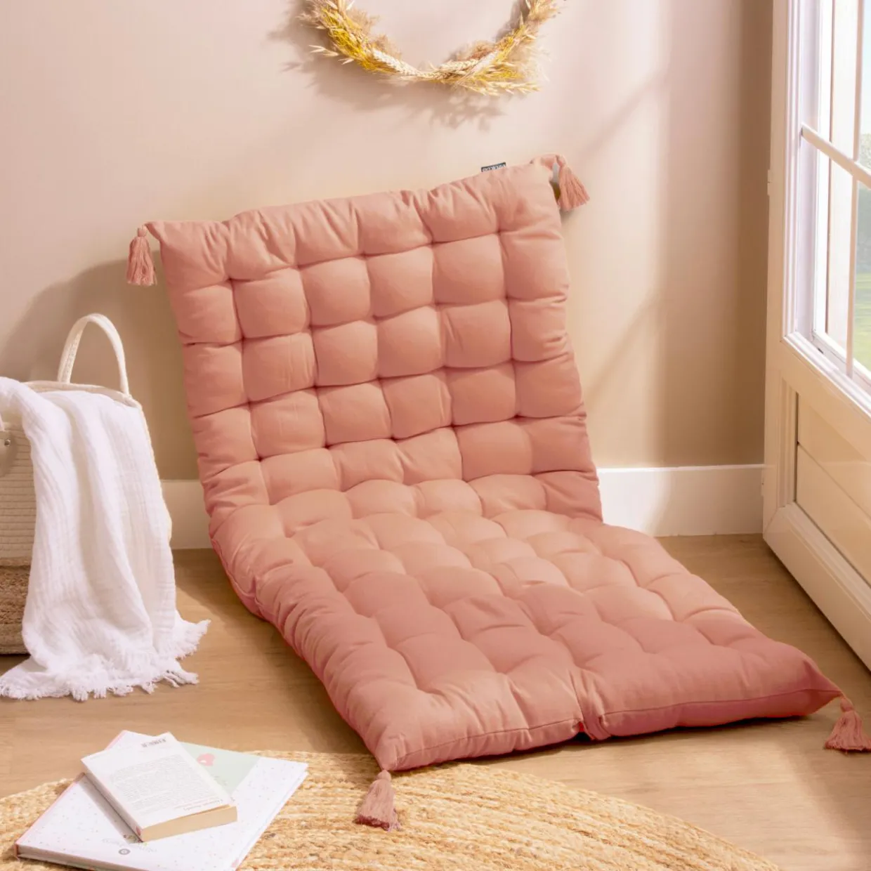 Matelas de sol coton (120 x 60 cm) Pixel Rose pêche