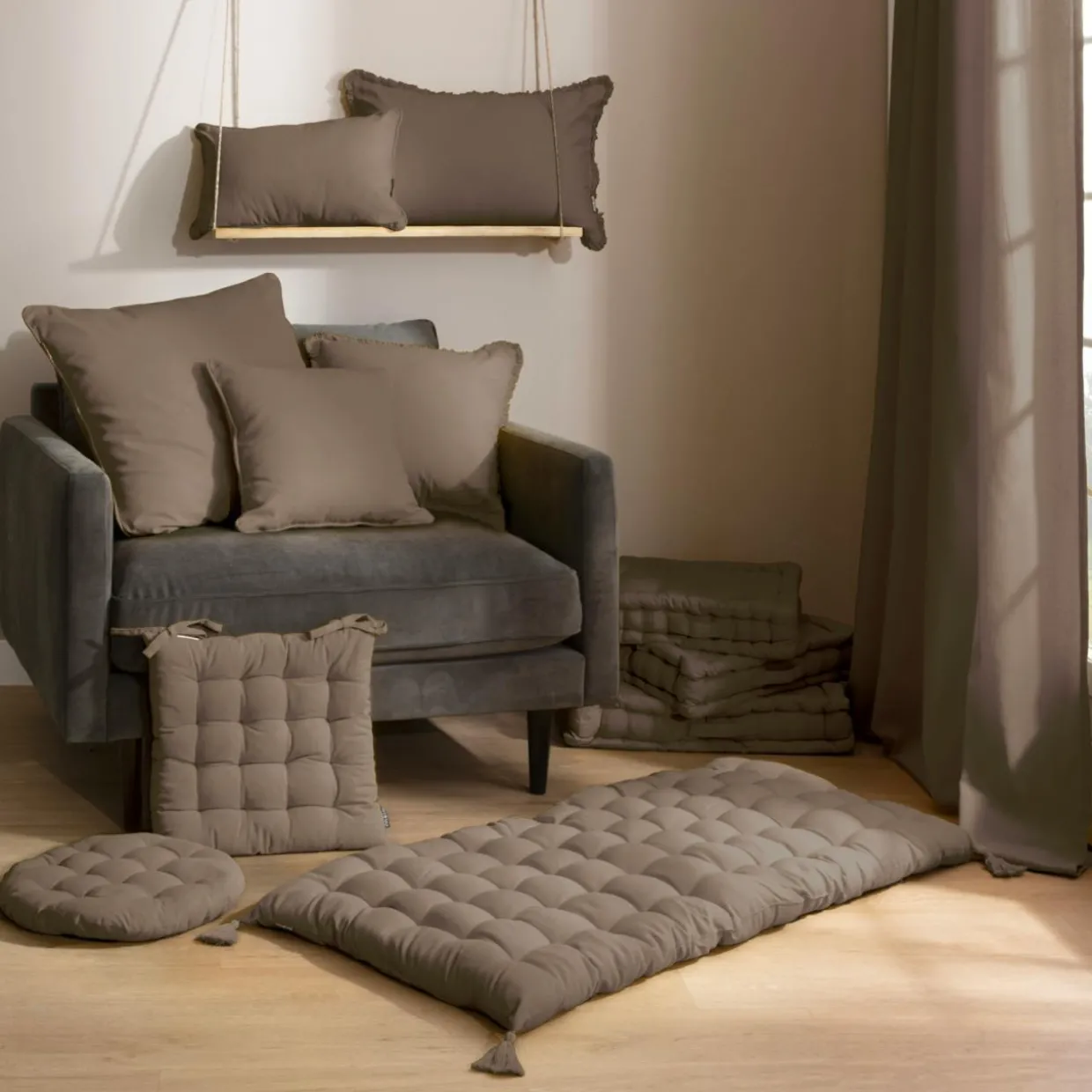 Matelas de sol coton (120 x 60 cm) Pixel Taupe