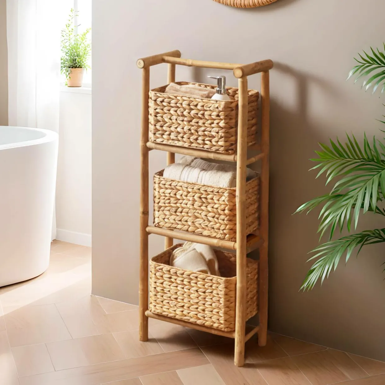 Meuble 3 paniers bambou et jacinthe d'eau (39 x H91 cm) Hanoï