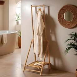 Meuble portant pliable avec penderie en bambou (H176 cm) Hanoï