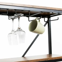 Meuble range-bouteilles industriel 10 emplacements et porte-verres (H178 cm) Léon Marron