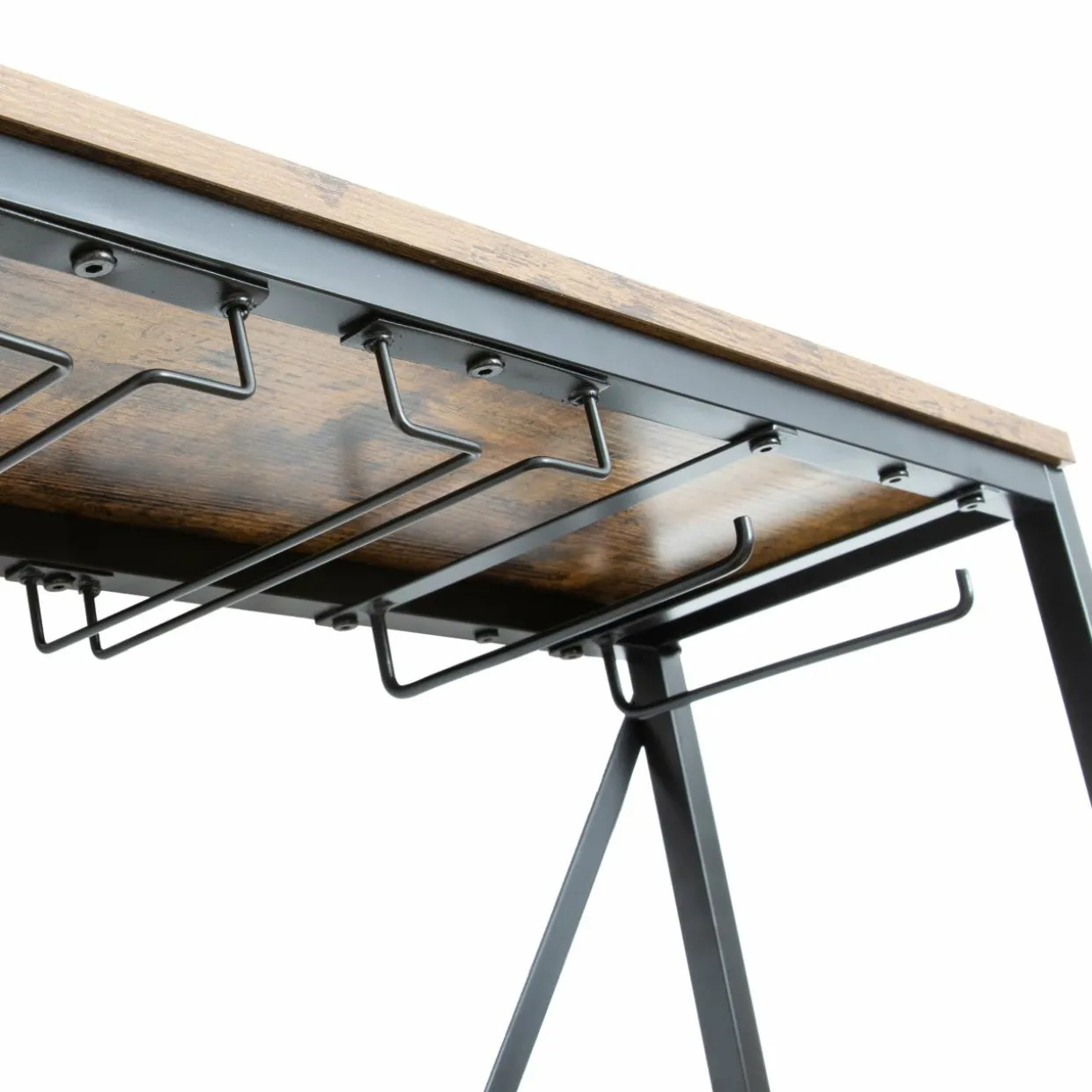 Meuble range-bouteilles industriel 10 emplacements et porte-verres (H178 cm) Léon Marron