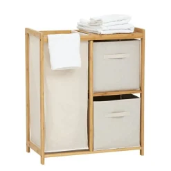 Meuble rangement 2 paniers et panier à linge (82 x H78,5 cm) Tidy Box Ecru
